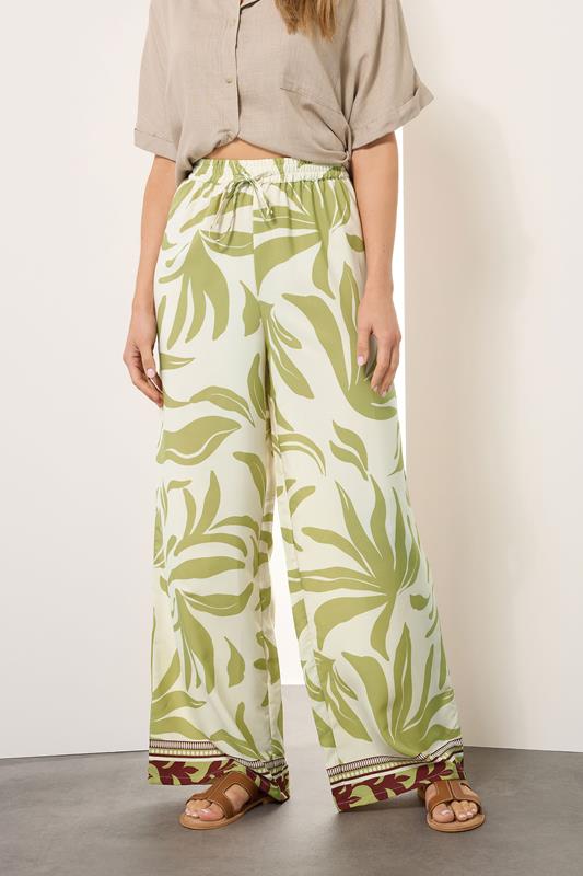 Evans LTS Tall Lime Green Palm Wide Leg Trousers
