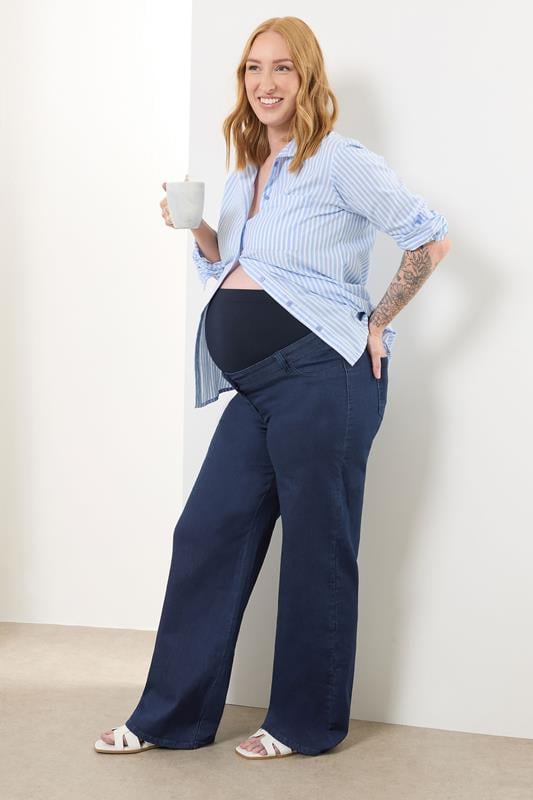 evans LTS Tall Maternity Dark Blue Wide Leg Jeans