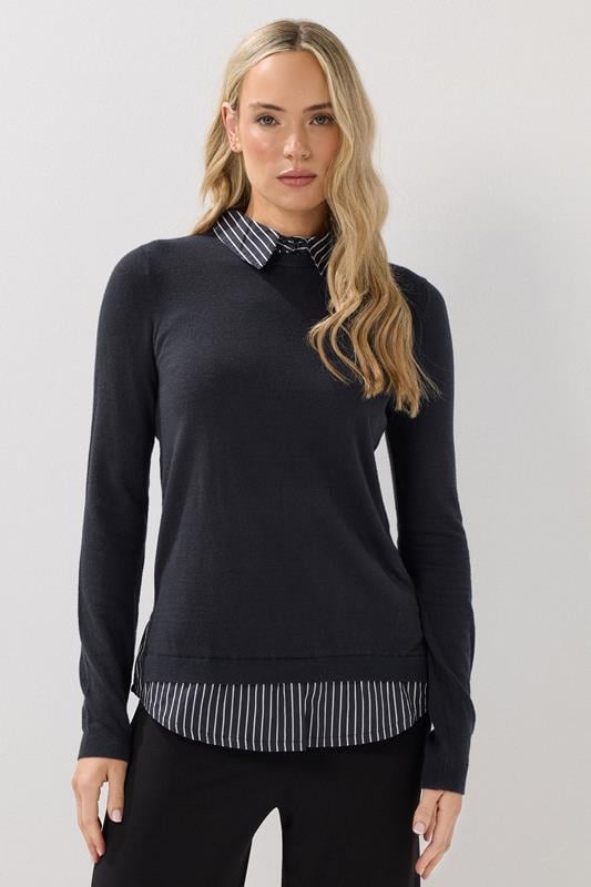 Evans LTS Tall Navy Blue 2 In 1 Jumper Shirt