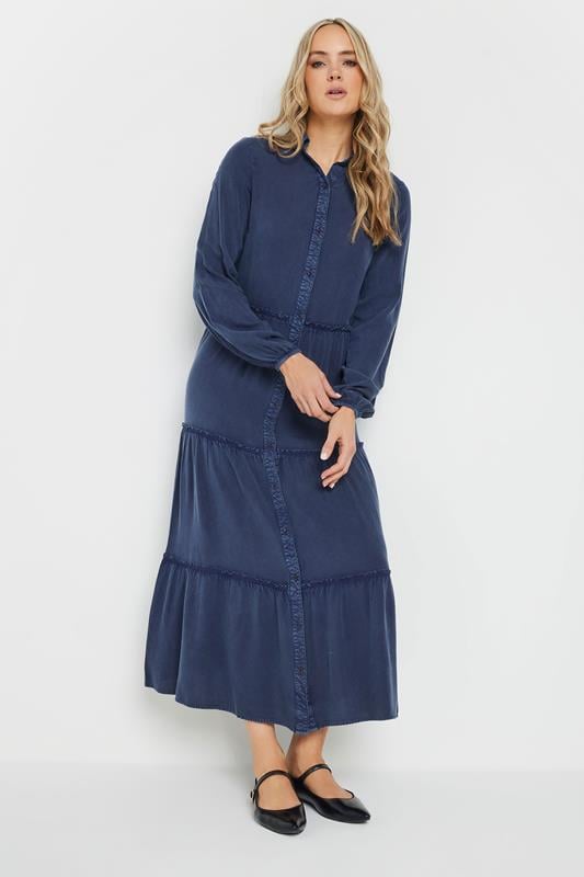 Evans LTS Tall Navy Blue Acid Wash Tiered Dress