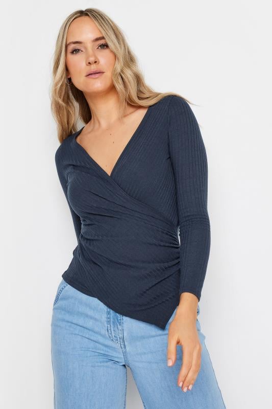 Evans LTS Tall Navy Blue Asymmetric Wrap Top