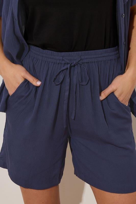 Evans LTS Tall Navy Blue Cotton Crinkle Shorts
