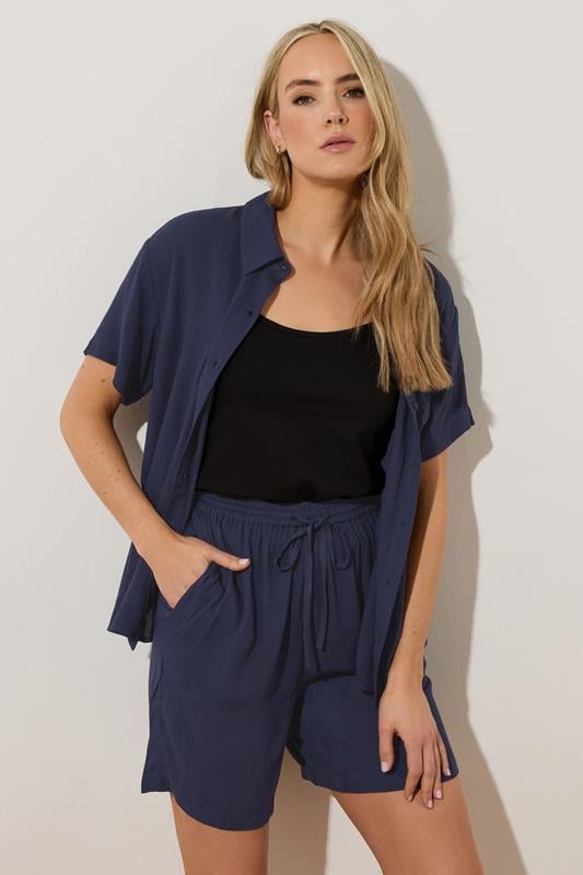 evans LTS Tall Navy Blue Cotton Crinkle Shorts