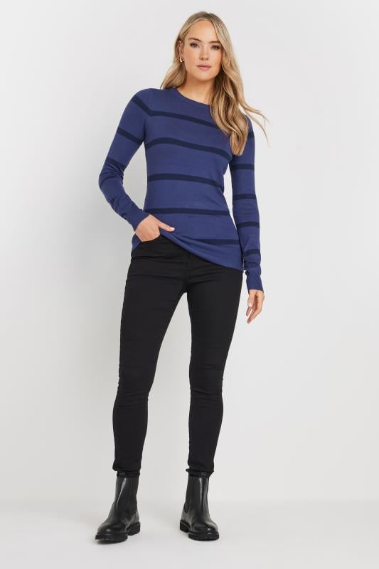 Evans LTS Tall Navy Blue Fine Knit Striped Jumper