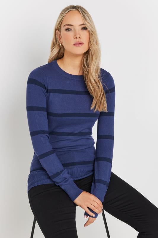 Evans LTS Tall Navy Blue Fine Knit Striped Jumper