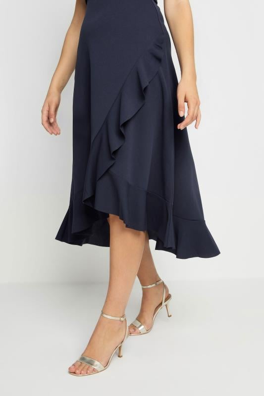 Evans LTS Tall Navy Blue Frill Wrap Midi Dress