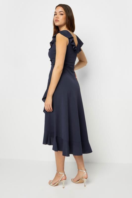 Evans LTS Tall Navy Blue Frill Wrap Midi Dress