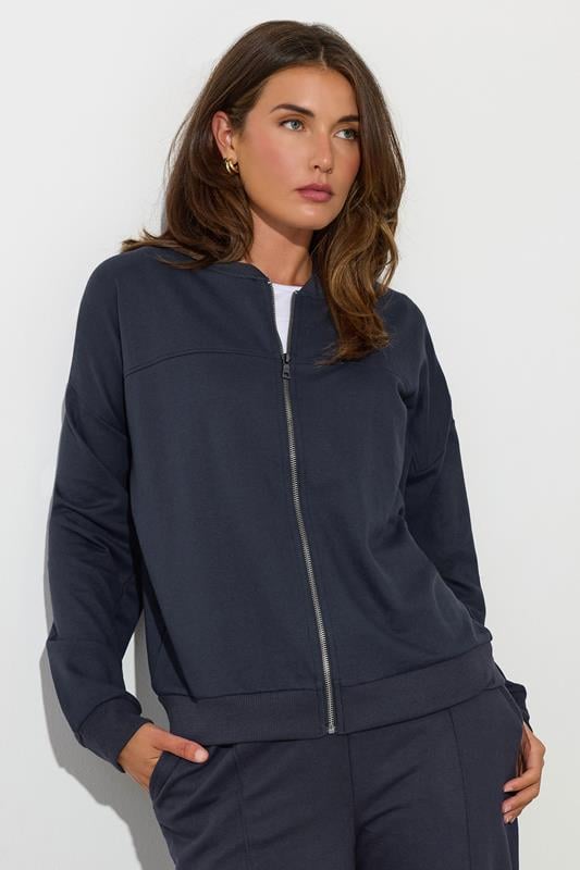 Evans LTS Tall Navy Blue Jersey Bomber Jacket