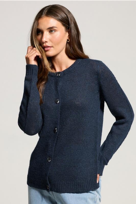 evans LTS Tall Navy Blue Knitted Button Cardigan