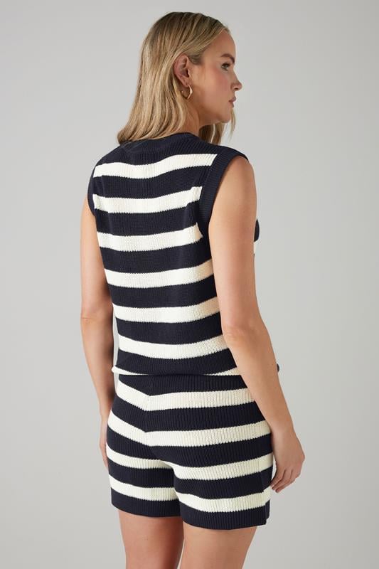 Evans LTS Tall Navy Blue Knitted Stripe Shorts