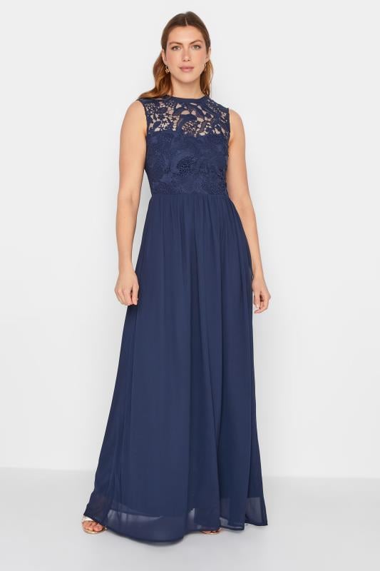 Evans LTS Tall Navy Blue Lace Chiffon Maxi Dress