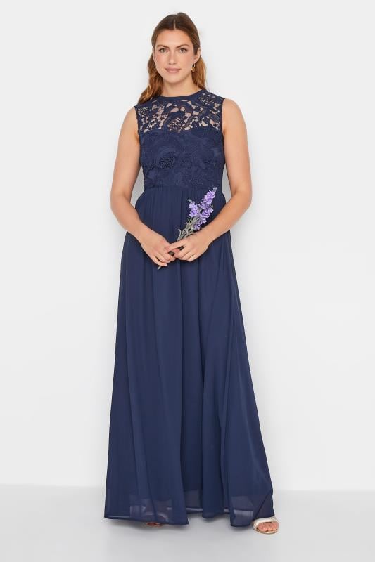 evans LTS Tall Navy Blue Lace Chiffon Maxi Dress