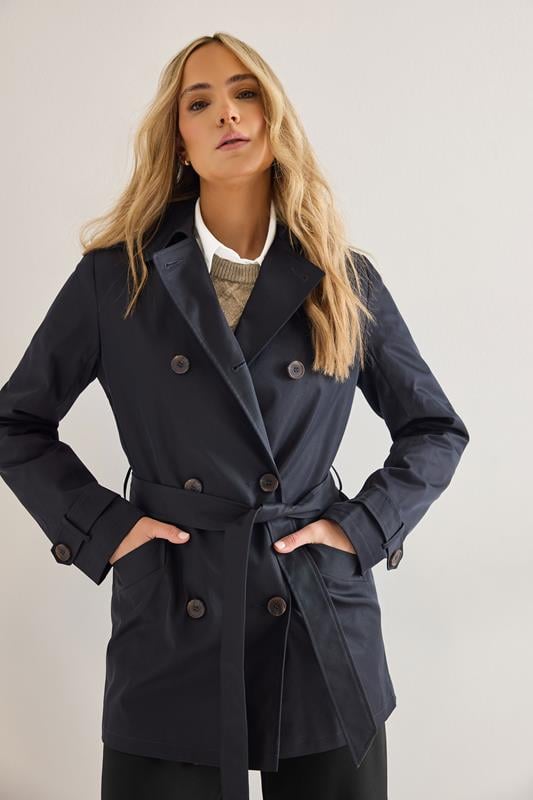 evans LTS Tall Navy Blue Lined Trench Coat