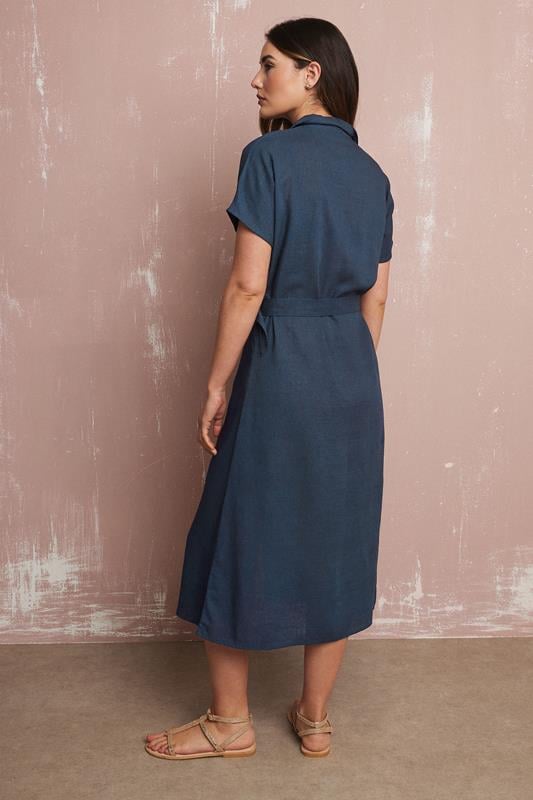 Evans LTS Tall Navy Blue Linen Button Midi Dress