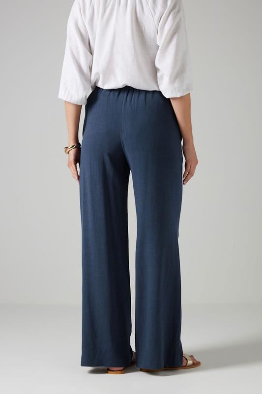 Evans LTS Tall Navy Blue Linen Tie Waist Trousers