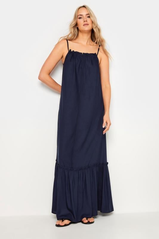 Evans LTS Tall Navy Blue Ruched Neck Maxi Dress