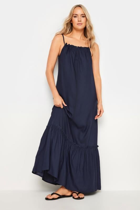 Evans LTS Tall Navy Blue Ruched Neck Maxi Dress