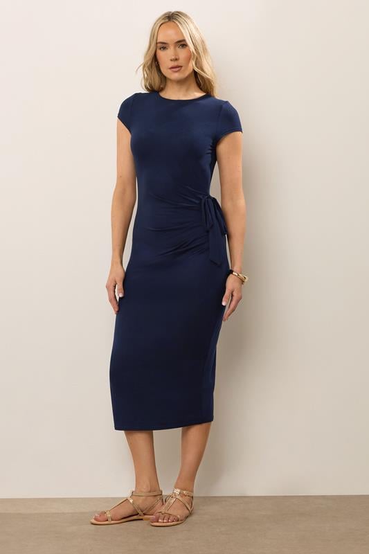 Evans LTS Tall Navy Blue Ruched Tie Midi Dress