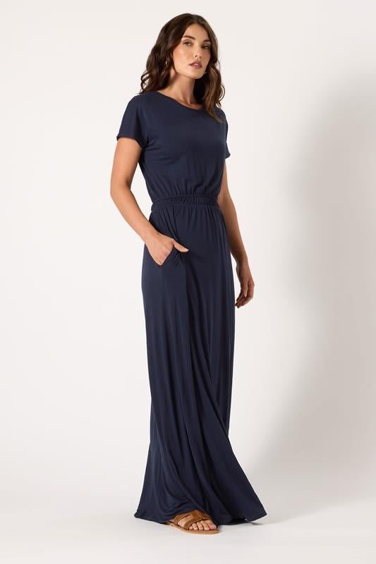 Evans LTS Tall Navy Blue Shirred Waist Maxi Dress