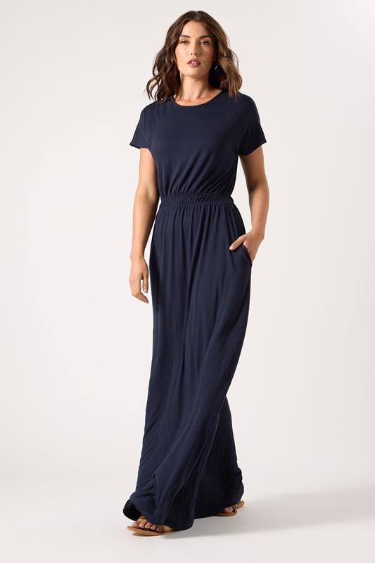 evans LTS Tall Navy Blue Shirred Waist Maxi Dress