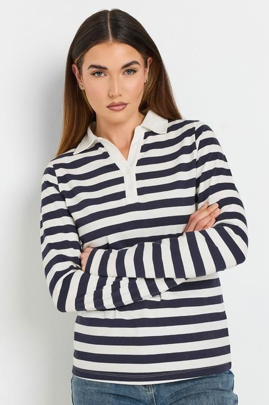 Evans LTS Tall Navy Blue Stripe Placket Polo Top