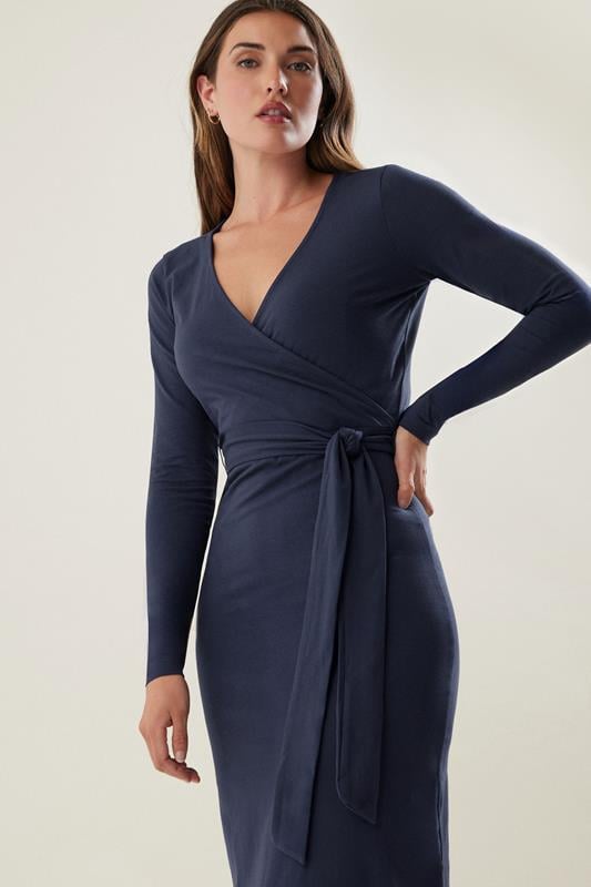 Evans LTS Tall Navy Blue Wrap Midi Dress