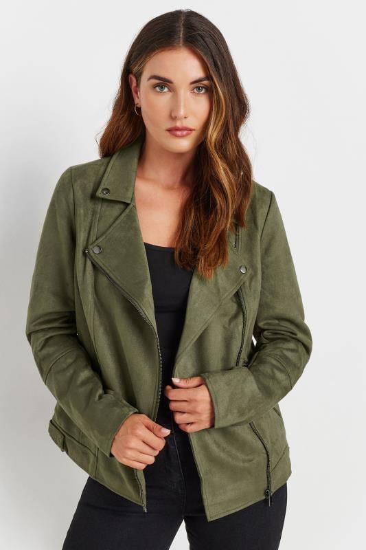 Evans LTS Tall Olive Green Faux Suede Biker Jacket