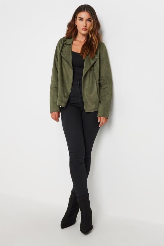 Evans LTS Tall Olive Green Faux Suede Biker Jacket