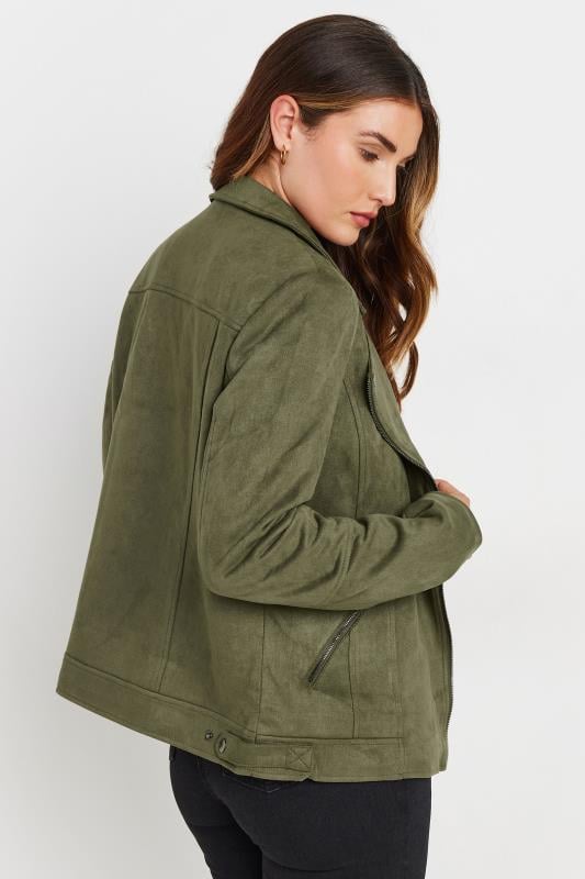 Evans LTS Tall Olive Green Faux Suede Biker Jacket