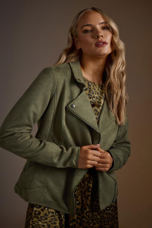 evans LTS Tall Olive Green Faux Suede Biker Jacket