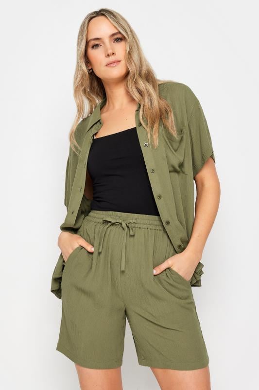 evans LTS Tall Olive Green Textured Shorts