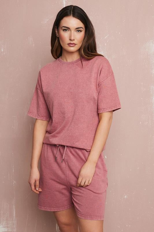 Evans LTS Tall Pink Acid Wash Sweat Shorts