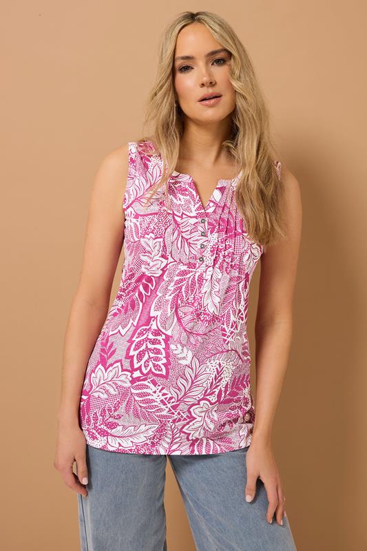 Evans LTS Tall Pink Cotton Floral Henley Vest Top