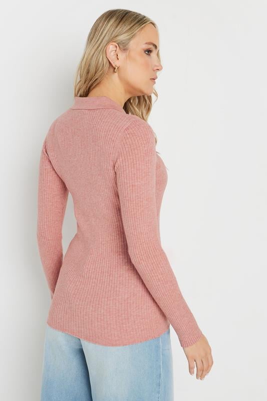 Evans LTS Tall Pink Marl Knitted Polo Top