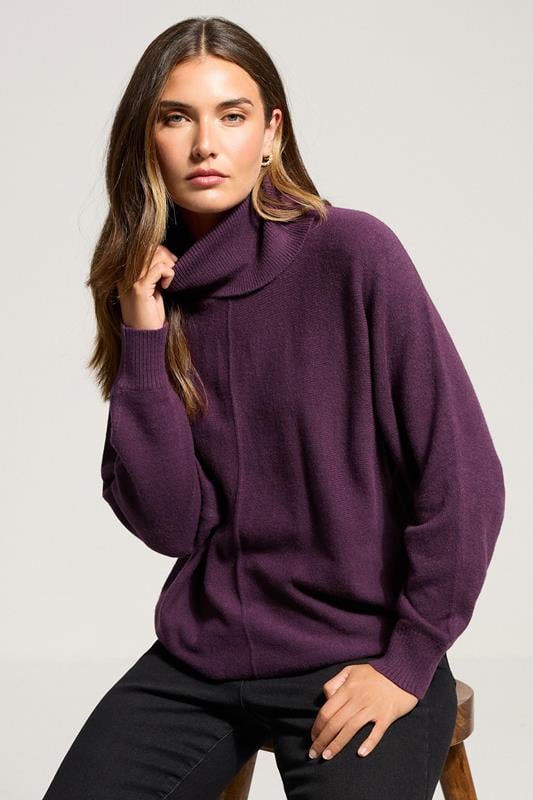 evans LTS Tall Purple Batwing Roll Neck Jumper
