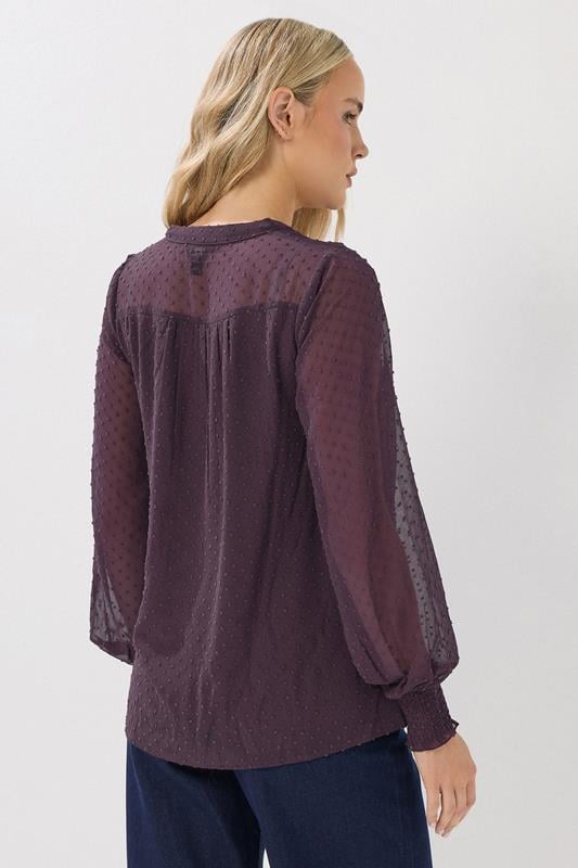 Evans LTS Tall Purple Dobby Spot Shirred Cuff Top