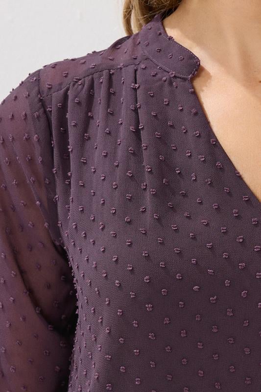 Evans LTS Tall Purple Dobby Spot Shirred Cuff Top