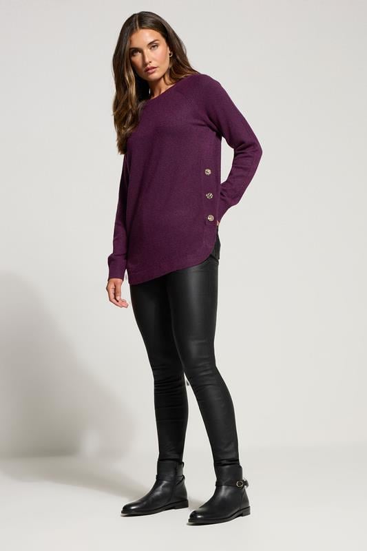 Evans LTS Tall Purple Knitted Button Side Jumper