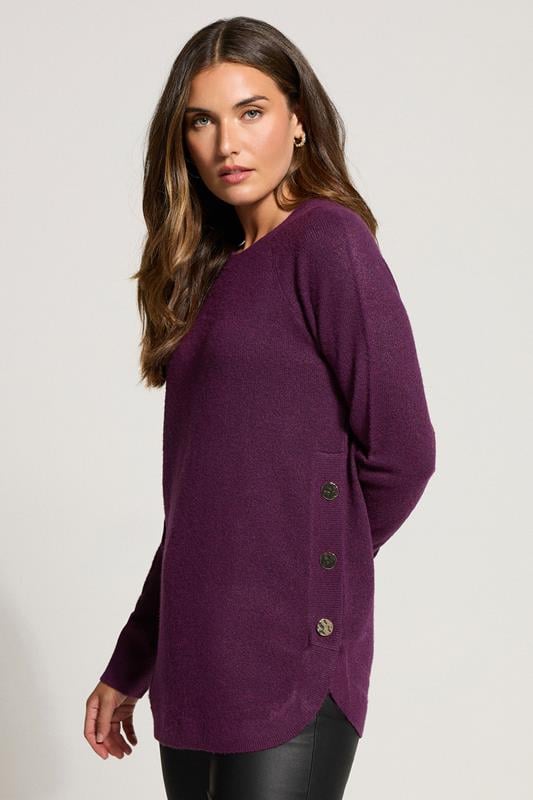 evans LTS Tall Purple Knitted Button Side Jumper