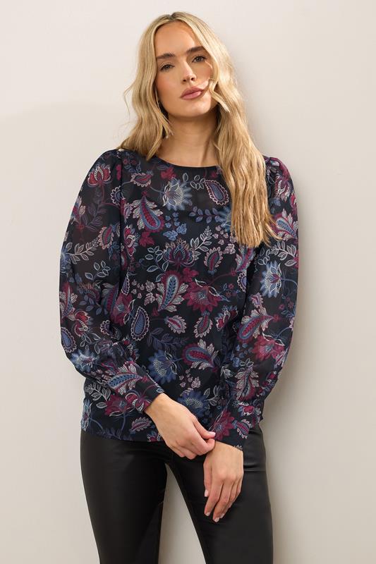 evans LTS Tall Purple Paisley Sheer Blouse