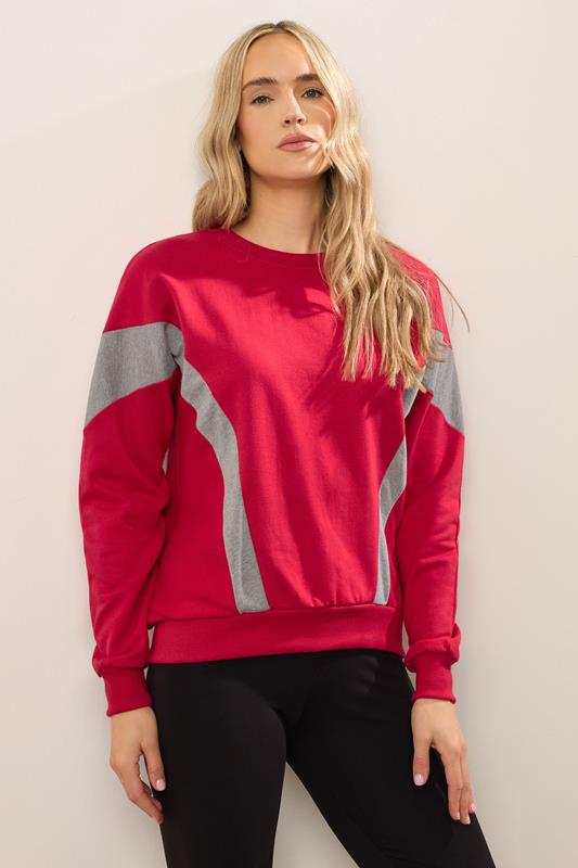 Evans LTS Tall Red Colour Block Sweatshirt