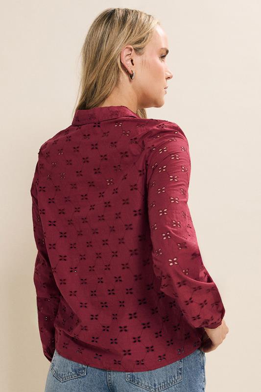 Evans LTS Tall Red Cotton Broderie Yoke Shirt