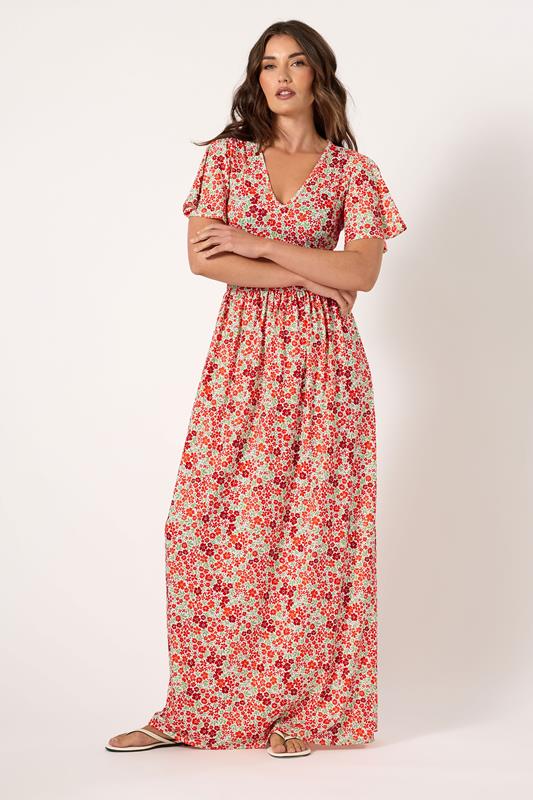 Evans LTS Tall Red Ditsy Angel Sleeve Maxi Dress