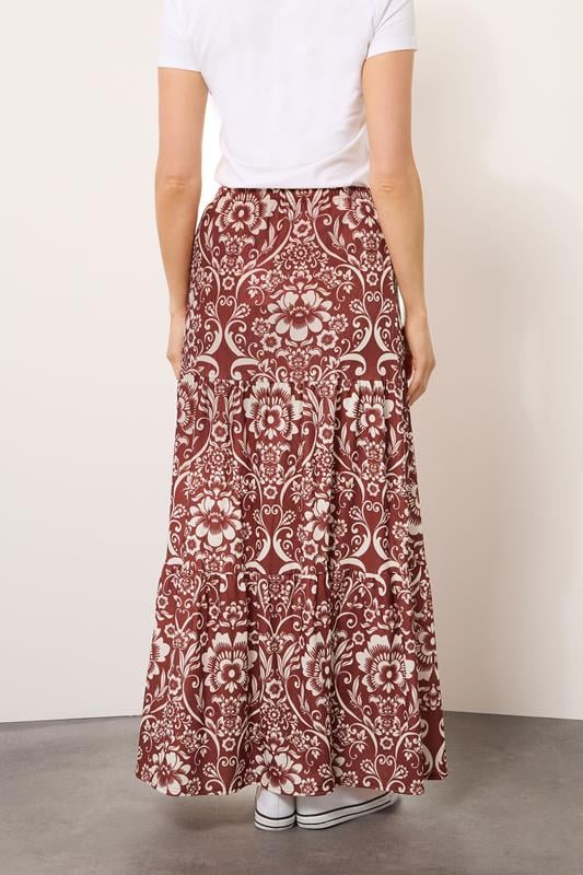 Evans LTS Tall Red Floral Print Tiered Maxi Skirt