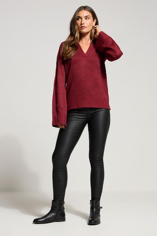 Evans LTS Tall Red Knitted Collared Jumper