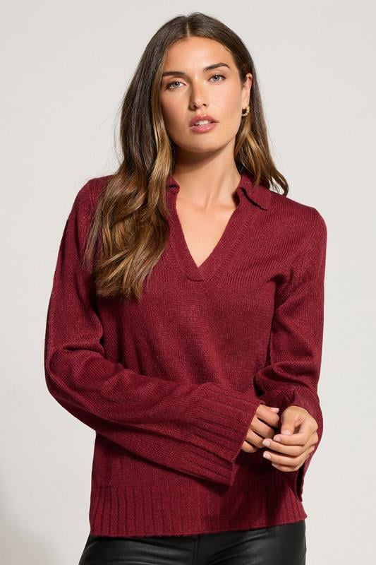 evans LTS Tall Red Knitted Collared Jumper