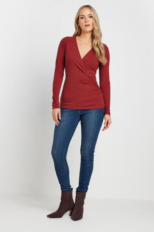 Evans LTS Tall Red Long Sleeve Wrap Top