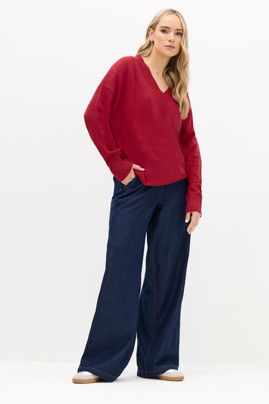 Evans LTS Tall Red Wool V-Neck Jumper