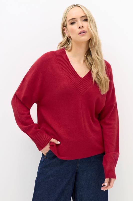 evans LTS Tall Red Wool V-Neck Jumper