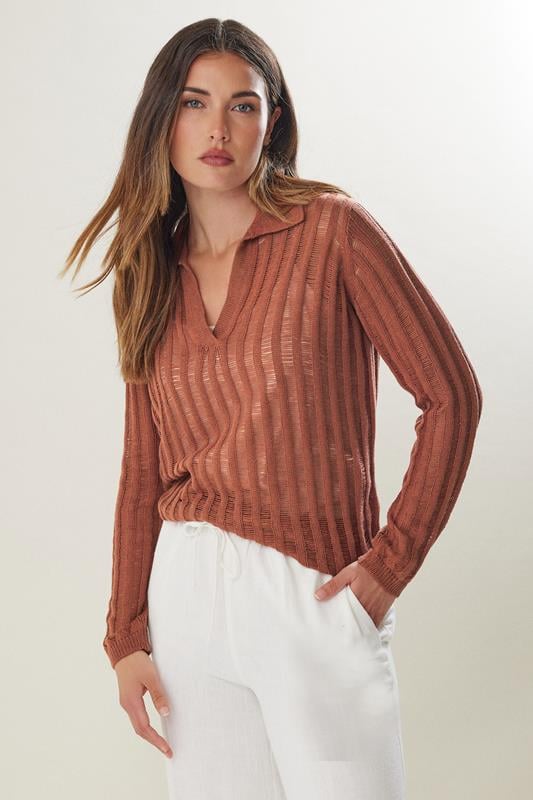 Evans LTS Tall Rust Orange Collared Crochet Jumper